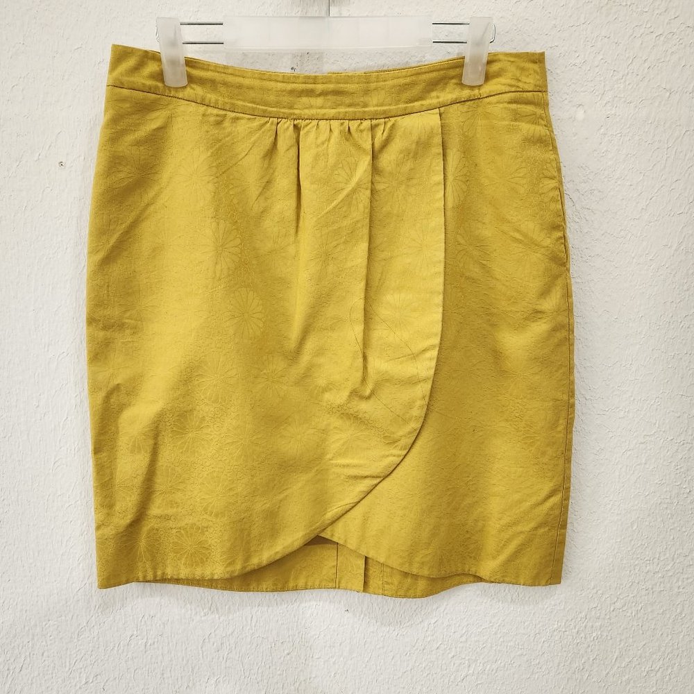 anthropologie edme & esylite Yellow Tulip Wrap Skirt Womens 8 Pockets